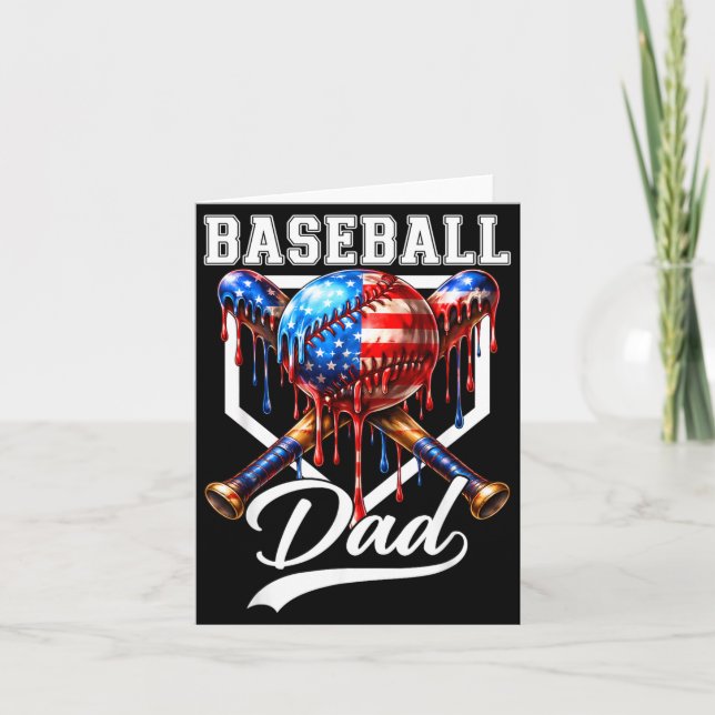 Baseball Dad Drip Fathers Day Daddy Usa Flag Card (Front)