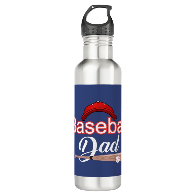 Baseball dad family sports modern black white text 710 ml water bottle (Front)