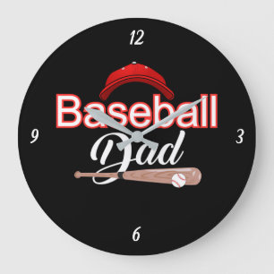 Baseball dad family sports modern black white text large clock