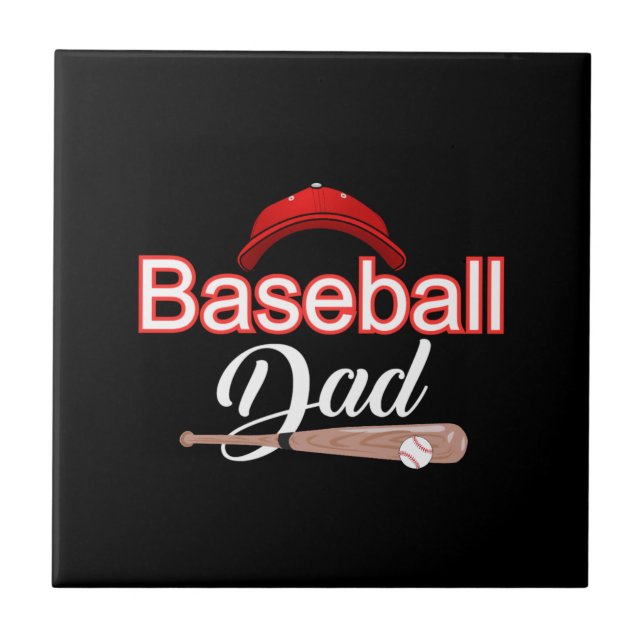 Baseball dad family sports modern black white text tile (Front)