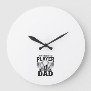 Baseball Dad Favourite Player Vintage Vector Desig Large Clock