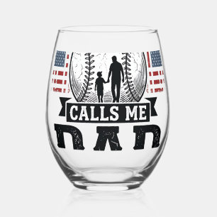 Baseball Dad Favourite Player Vintage Vector Desig Stemless Wine Glass