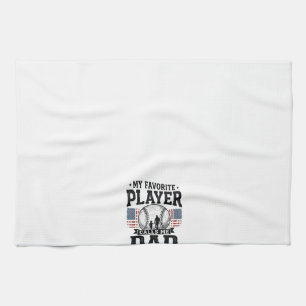 Baseball Dad Favourite Player Vintage Vector Desig Tea Towel