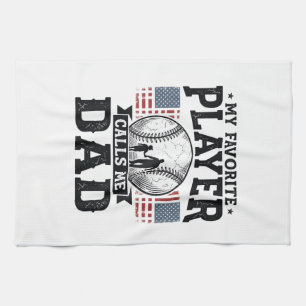 Baseball Dad Favourite Player Vintage Vector Desig Tea Towel