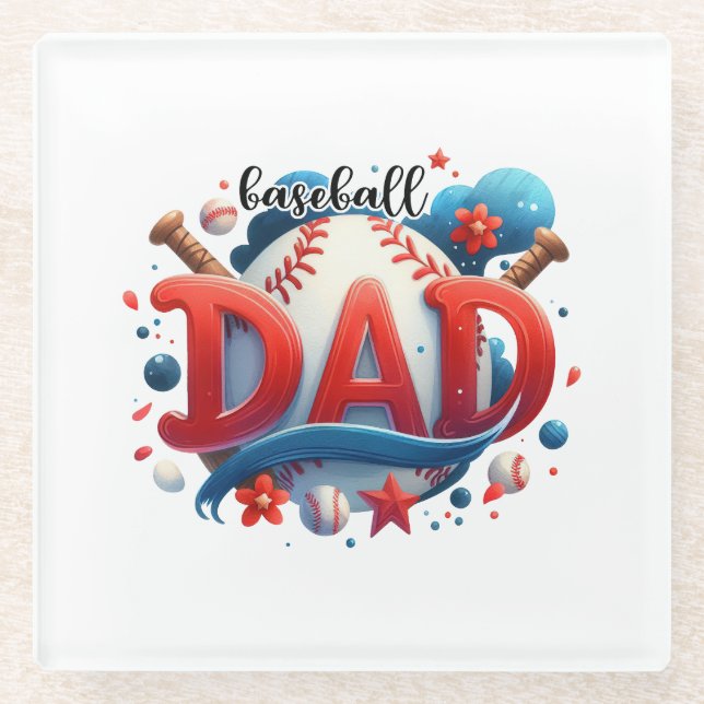 Baseball Dad Glass Coaster (Front)