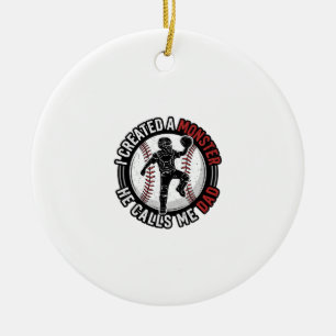 Baseball Dad Monster Vintage Catcher Shirt Design_ Ceramic Tree Decoration