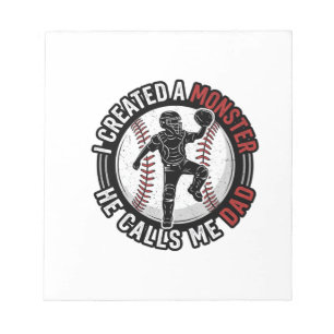 Baseball Dad Monster Vintage Catcher Shirt Design_ Notepad