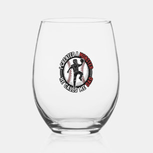 Baseball Dad Monster Vintage Catcher Shirt Design_ Stemless Wine Glass