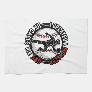 Baseball Dad Monster Vintage Catcher Shirt Design_ Tea Towel