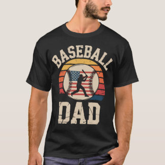 Baseball Dad Retro American Flag Style T-Shirt