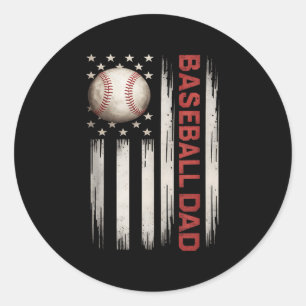 Baseball Dad Usa American Flag Fathers Day 4th Of  Classic Round Sticker