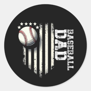 Baseball DAD USA American Flag Fathers Day 4th of Classic Round Sticker