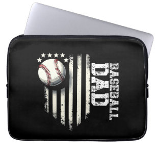 Baseball DAD USA American Flag Fathers Day 4th of  Laptop Sleeve