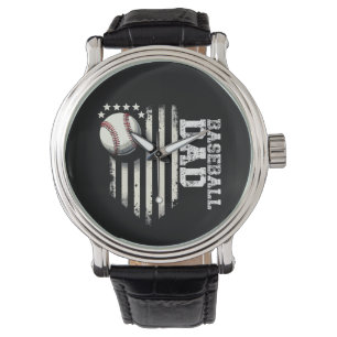 Baseball DAD USA American Flag Fathers Day 4th of  Watch
