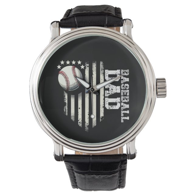 Baseball DAD USA American Flag Fathers Day 4th of  Watch (Front)