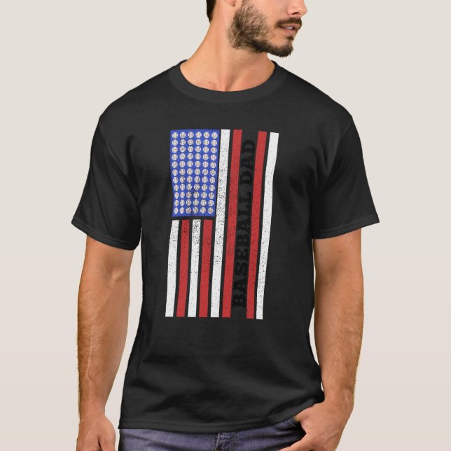 Baseball Dad USA Flag Baseball Player Fan Coach T-Shirt (Front)