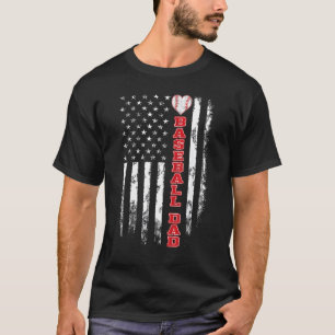 Baseball Dad Usa Flag Heart Softball Dad Father's  T-Shirt
