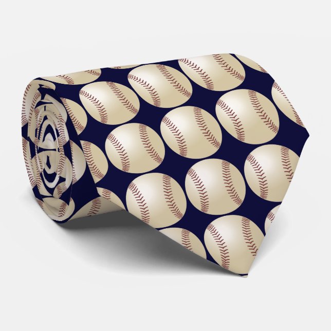 Baseball, Dark Blue Background Tie (Rolled)