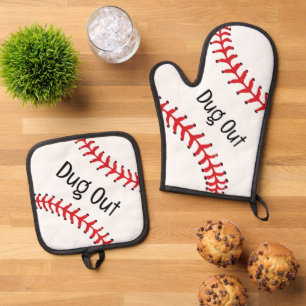 Baseball Design Oven Mitt & Pot Holder Set