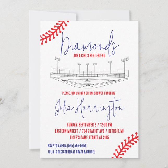 Baseball Diamond, Girl's Best Friend Bridal Shower Invitation (Front)