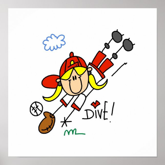 Baseball Dive Girls Softball T-shirts and Gifts Poster (Front)