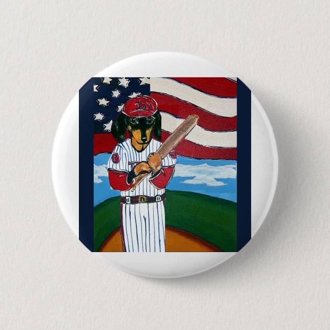Baseball doxie 6 cm round badge (Front)