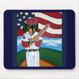 Baseball doxie mouse mat