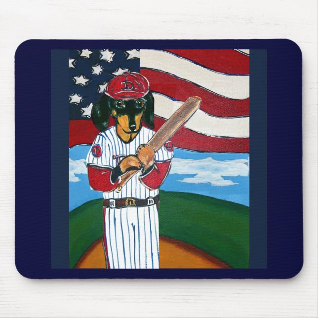 Baseball doxie mouse mat (Front)