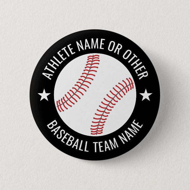 Baseball Drawing with Team and Athlete Name modern 6 Cm Round Badge (Front)