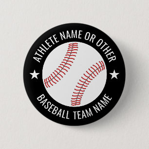 Baseball Drawing with Team and Athlete Name modern 6 Cm Round Badge