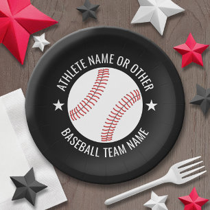 Baseball Drawing with Team and Athlete Name modern Paper Plate