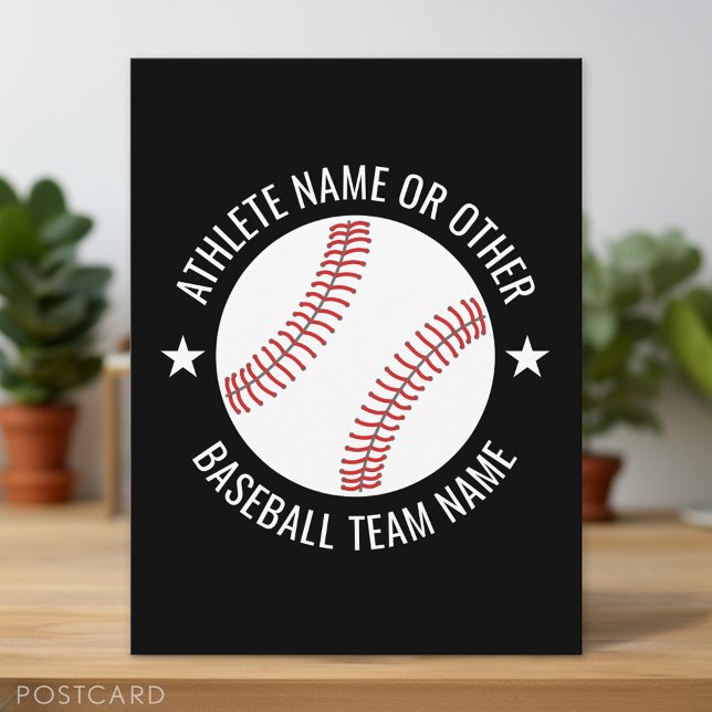 Baseball Drawing with Team and Athlete Name modern Postcard (Custom Postcard)