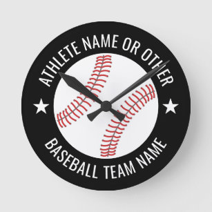 Baseball Drawing with Team and Athlete Name modern Round Clock