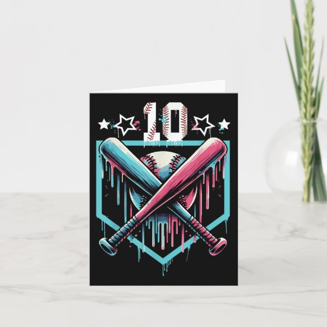 Baseball Drip 10th Birthday Boys Number 10 Youth 1 Card (Front)