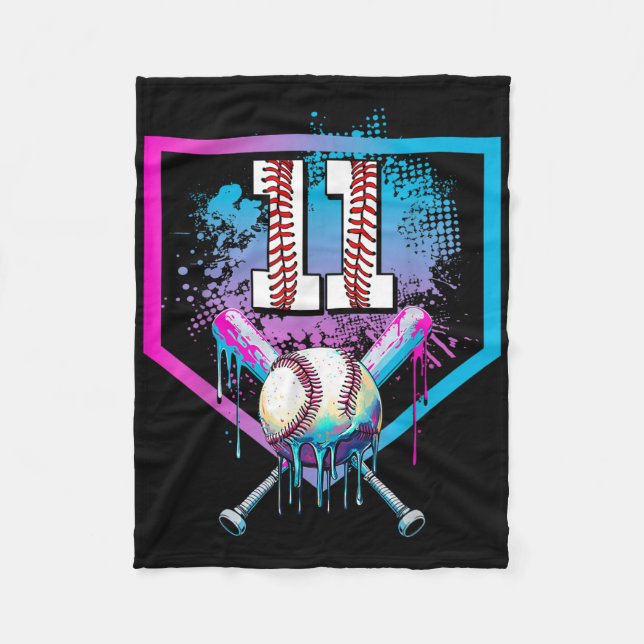 Baseball Drip 11th Birthday Home Plate Boy Youth 1 Fleece Blanket (Front)