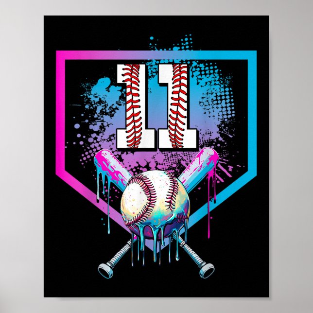 Baseball Drip 11th Birthday Home Plate Boy Youth 1 Poster (Front)