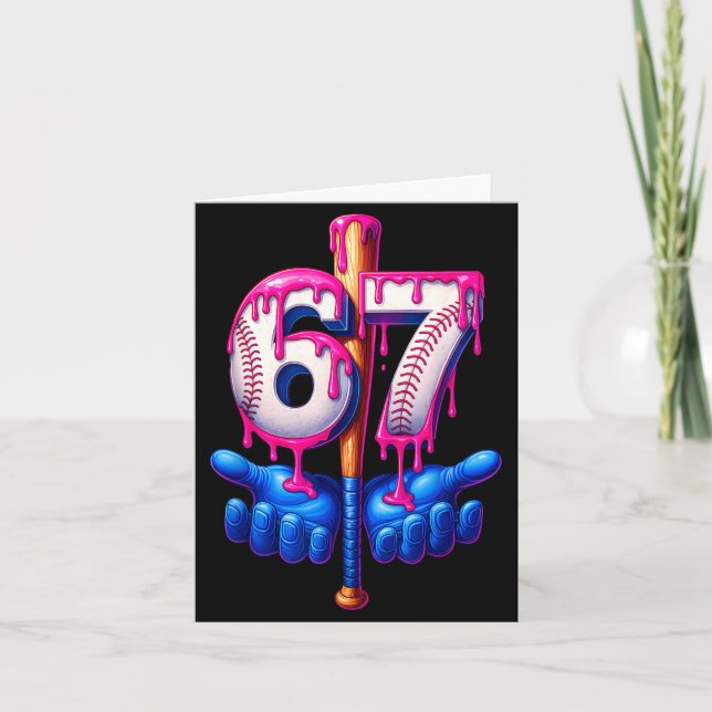 Baseball Drip 6 7 Number 67 Six Seven Meme Mens Bo Card (Front)