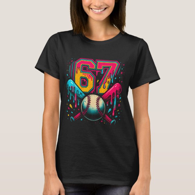 Baseball Drip 6 7 Number 67 Six Seven Meme Mens Bo T-Shirt (Front)