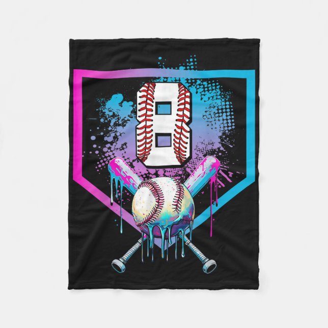Baseball Drip 8th Birthday Home Plate Boys Youth 8 Fleece Blanket (Front)
