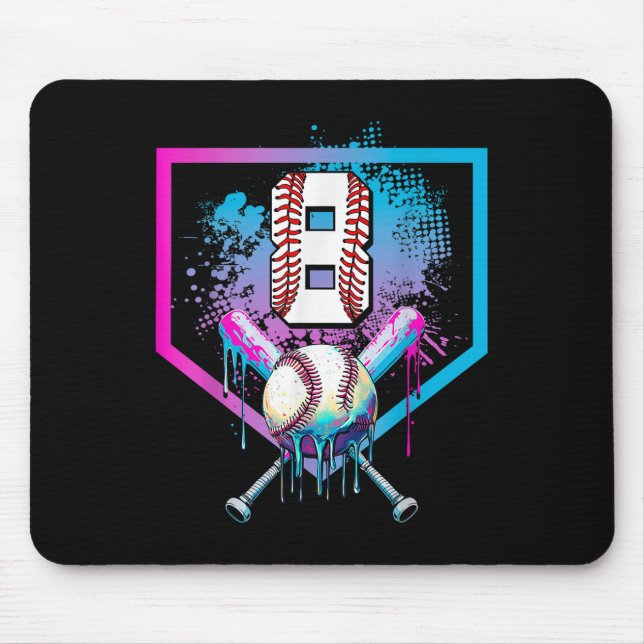 Baseball Drip 8th Birthday Home Plate Boys Youth 8 Mouse Mat (Front)