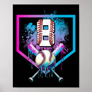 Baseball Drip 8th Birthday Home Plate Boys Youth 8 Poster