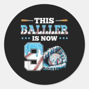 Baseball Drip 9th Birthday Party Boy Sport Fan 9 Y Classic Round Sticker