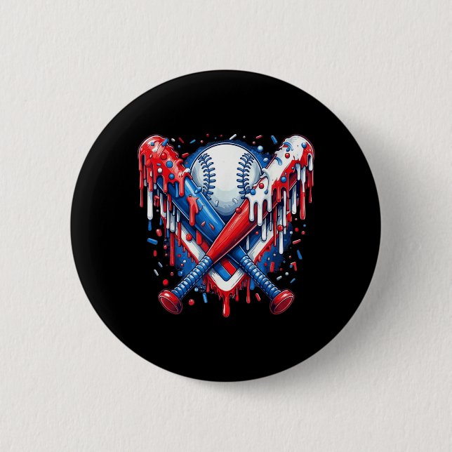 Baseball Drip American Flag Bat 4th of July 6 Cm Round Badge (Front)