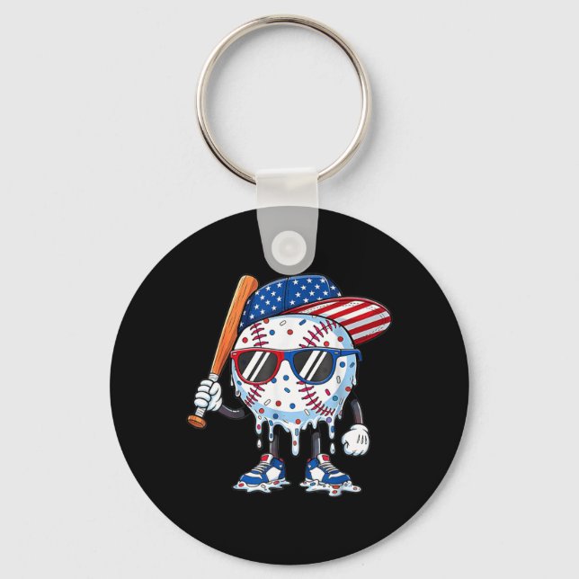 Baseball Drip American Flag Bat 4th of July Key Ring (Front)