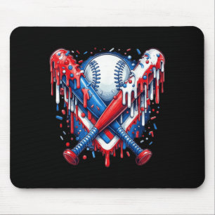 Baseball Drip American Flag Bat 4th of July Mouse Mat