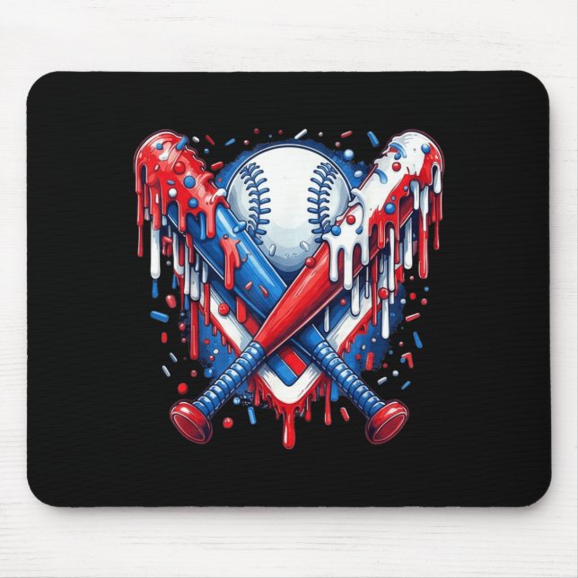 Baseball Drip American Flag Bat 4th of July Mouse Mat (Front)