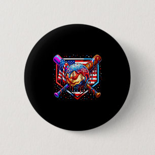 Baseball drip american flag for boys kids youth 6 cm round badge