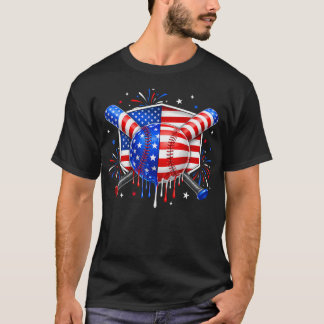 Baseball Drip American Flag For Boys Men 4Th Of T-Shirt