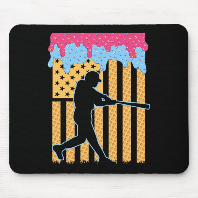 Baseball Drip Bat Boys Ice Cream American Flag 4th Mouse Mat (Front)