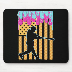 Baseball Drip Bat Boys Ice Cream American Flag 4th Mouse Mat